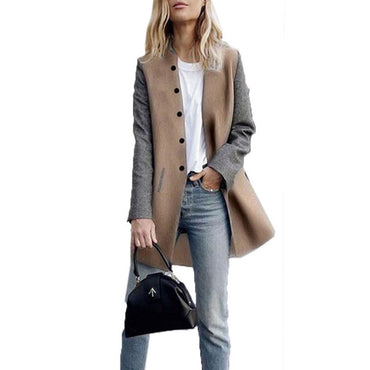 Stitching Gray Long Coat Female Casual  Jacket Coat Pike Winter