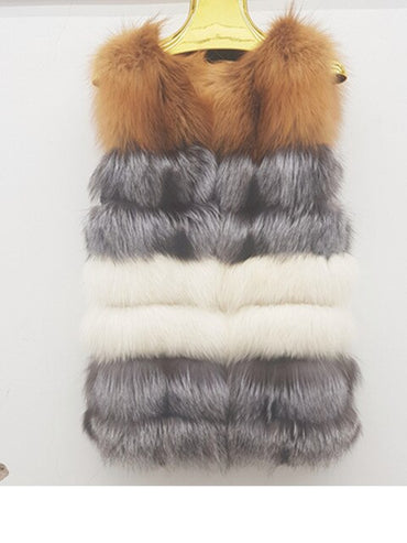 Pelt Real Fur Coat Patchwork Red Silver Fox Vest Striped  Coats Vests