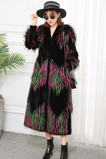 Nerazzurri Fake Fur Jacket Women High Quality V Neck Plus Size