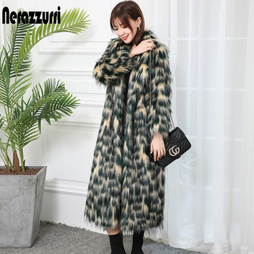 Nerazzurri Fulffy Faux Fur Coat Women  Fake Fox Fur Trench Coat