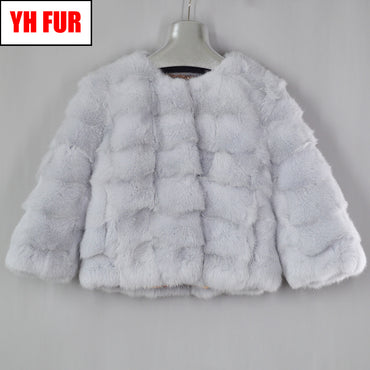 Real Rabbit Fur Jacket  Warm Real Natural Rabbit Fur Overcoat