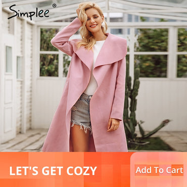 Women turndown long coat collar overcoat female Casual