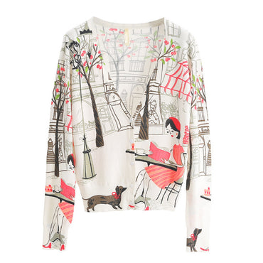 Knitted Cardigan Sweaters Coat Sleeve Print Jacket Autumn Winter