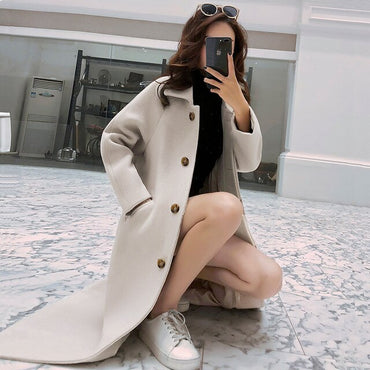 Winter New Wild Large Size Solid Color Wool Coat  Wool Coat