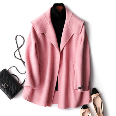 Coat Alpaca Warm Winter Coat Women Solid Female Overcoat Pink