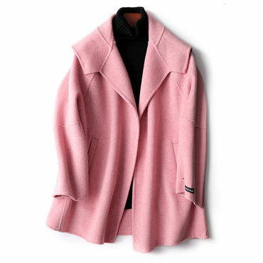 Coat Alpaca Warm Winter Coat Women Solid Female Overcoat Pink