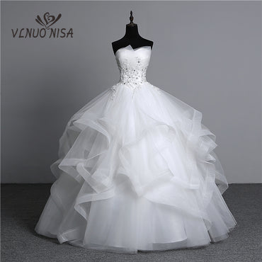 Appliques pearls White  V  Plus Size Strapless Bridal Ball Gowns