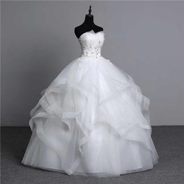 Appliques pearls White  V  Plus Size Strapless Bridal Ball Gowns