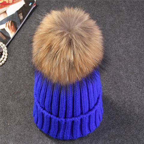 Xthree mink and fox fur ball 's hat knitted  beanies cap brand