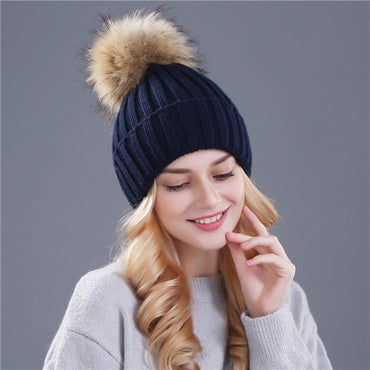 Xthree mink and fox fur ball 's hat knitted  beanies cap brand