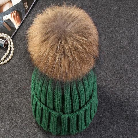 Xthree mink and fox fur ball 's hat knitted  beanies cap brand