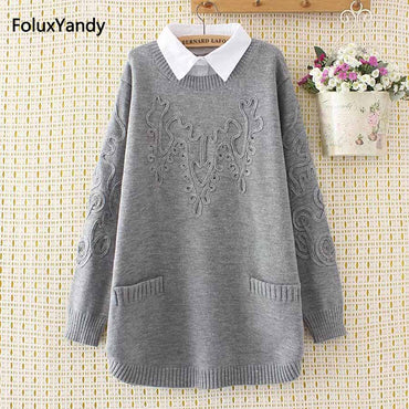 Turn-down Collar Sweaters Women Plus Size 3 4 XL Casual