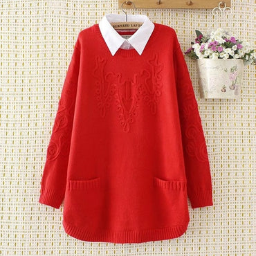 Turn-down Collar Sweaters Women Plus Size 3 4 XL Casual