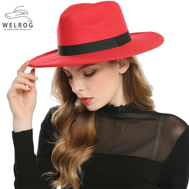 WELROG Wool Fedoras Panama Felt Hat Winter Men Jazz Hats Trilby