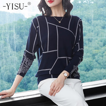 YISU Geometry Sweater Long Sleeve Jumpers Knitwear Knitted