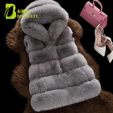 n New Faux Fur Vest Women Hooded Artificial Fox Fur Large Jacket
