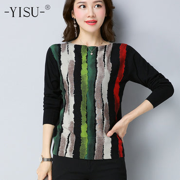 YISU Autumn Wool Striped Print Knitwear Warm Knitted Sweaters