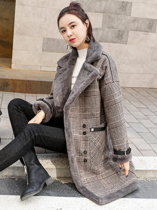 Wool Blend Women Patchwork Covered  Warm Woolen Overcoat