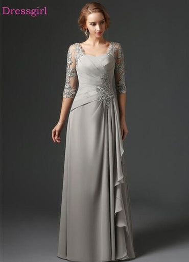 Dresses A-line 3/4 Sleeves Chiffon Lace Plus size Elegant Dresses