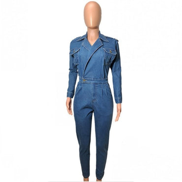 Denim Jumpsuit Ladies Long Sleeve Jeans Rompers Female Casual