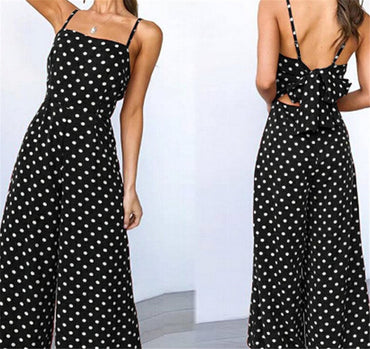 Women Sleeveless Polka Dots Loose Trousers Wide Pants Leotard