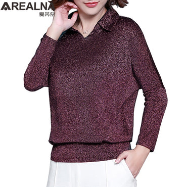 Shiny Lurex Womens Tops and Blouse Sequin Streetwear Shirts