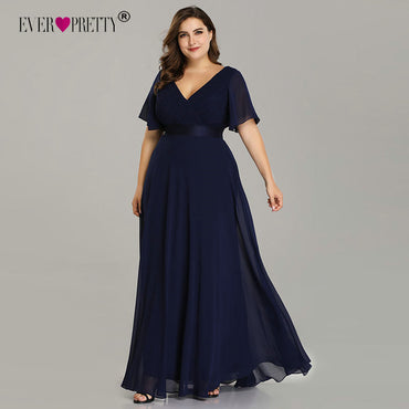 Elegant V-Neck Ruffles Chiffon Formal Evening Gown Party Dress