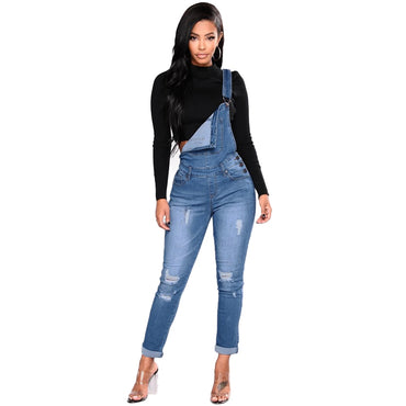 Stretch Dungarees High Waist Long Jeans Pencil Pants Rompers