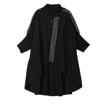 New  Long Sleeve Lapel Lace Stitched Long Tail  Feminine  Shirt