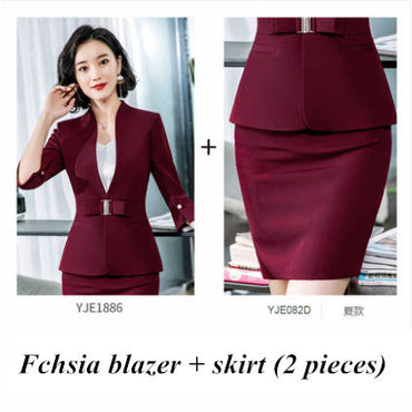 Spring summer women skirt suits ladies formal skirt uniform black