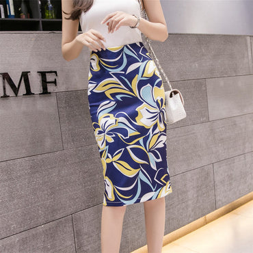 Pencil Skirt Women High Waist Office ladies  Elegant Floral Print