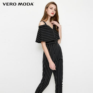 Vero Moda Women's Stripe Off-Shoulder Catsuit Capri Jumpsuit