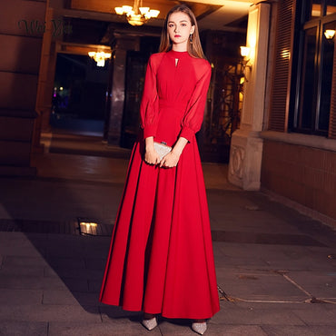 New High Neck Long Sleeves Party Gown Bodice Vestido Longos